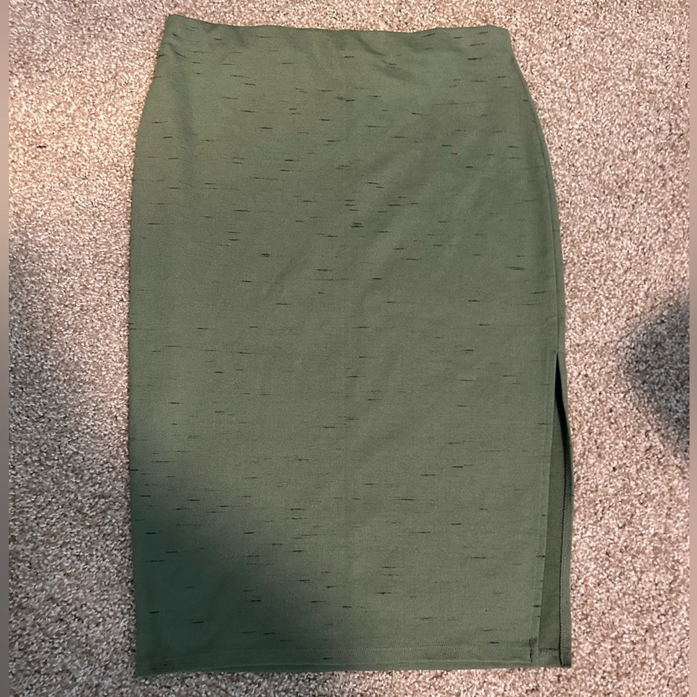 Free People olive green midi skirt with slit! Only worn once